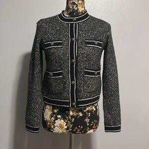 Karl Lagerfeld Paris Black and White Sparkle Knit Sweater Lady Jacket